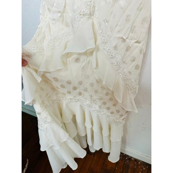 THREE FLOOR White Polka Dot Textured Hourglass Ruffle Trim Perle Dress sz US 2 - Picture 9 of 16